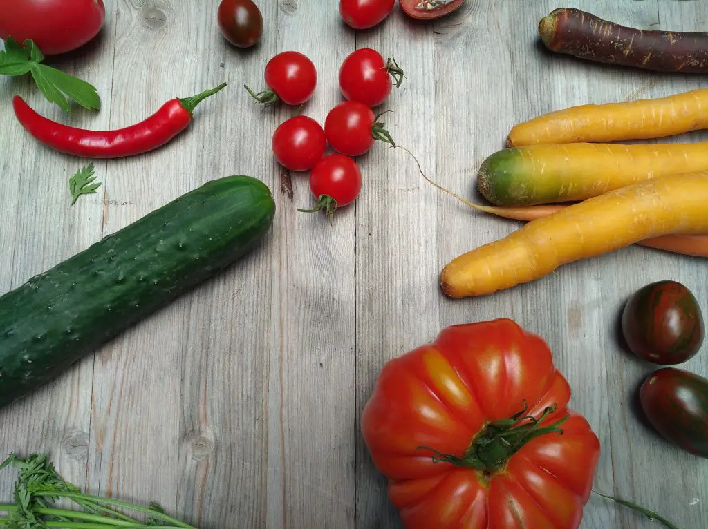 Gemüsevielfalt tomaten, gurken, karotten